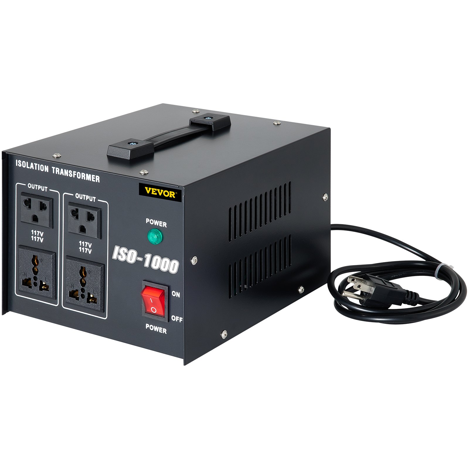 VEVOR Isolation Transformer, 1000Watts Surge, 4 Outlets AC 110V to 120V Isolating, Circuit Machine with Pass-Through Grounding and Used for Laboratory and Line Maintenance CE