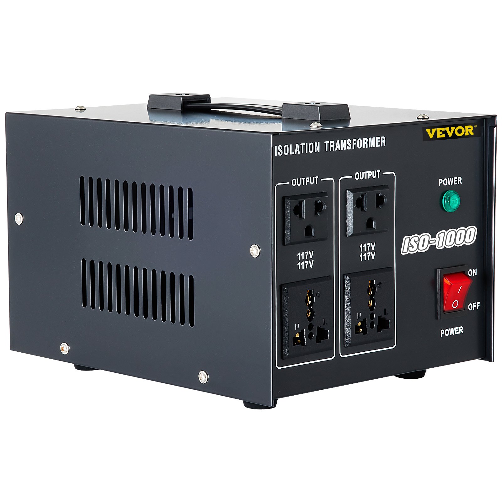 VEVOR Isolation Transformer, 1000Watts Surge, 4 Outlets AC 110V to 120V Isolating, Circuit Machine with Pass-Through Grounding and Used for Laboratory and Line Maintenance CE