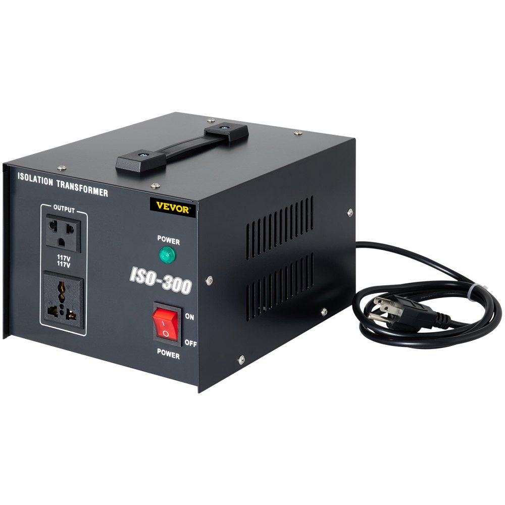 VEVOR Isolation Transformer, 300Watts Surge, 2 Outlets AC 110V to 120V Isolating, Circuit Machine with Pass-Through Grounding and Used for Laboratory and Line Maintenance CE
