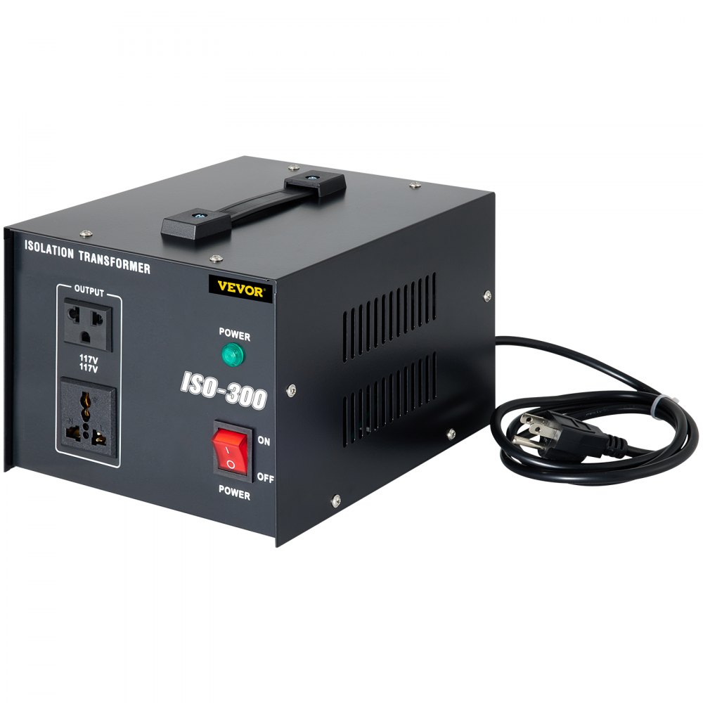 Transformador de aislamiento VEVOR, sobretensión de 300 vatios, aislamiento de 2 tomacorrientes de CA de 110 V a 120 V, máquina de circuito con conexión a tierra de paso y utilizado para laboratorio y mantenimiento de línea CE
