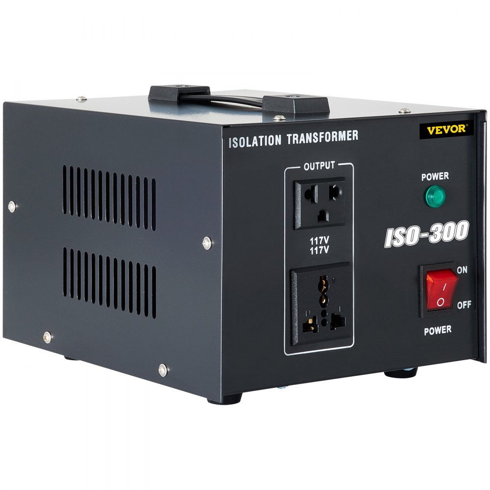 Transformador de aislamiento VEVOR, sobretensión de 300 vatios, aislamiento de 2 tomacorrientes de CA de 110 V a 120 V, máquina de circuito con conexión a tierra de paso y utilizado para laboratorio y mantenimiento de línea CE