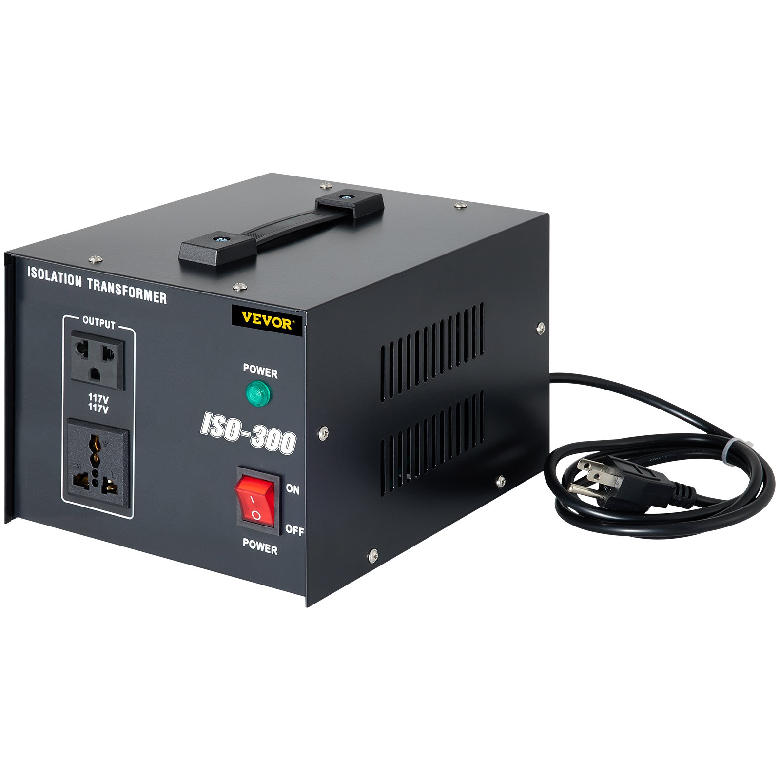Transformador de aislamiento VEVOR, sobretensión de 300 vatios, aislamiento de 2 tomacorrientes de CA de 110 V a 120 V, máquina de circuito con conexión a tierra de paso y utilizado para laboratorio y mantenimiento de línea CE