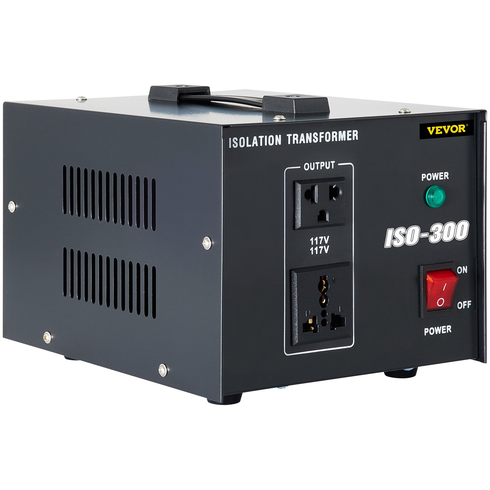 Transformador de aislamiento VEVOR, sobretensión de 300 vatios, aislamiento de 2 tomacorrientes de CA de 110 V a 120 V, máquina de circuito con conexión a tierra de paso y utilizado para laboratorio y mantenimiento de línea CE