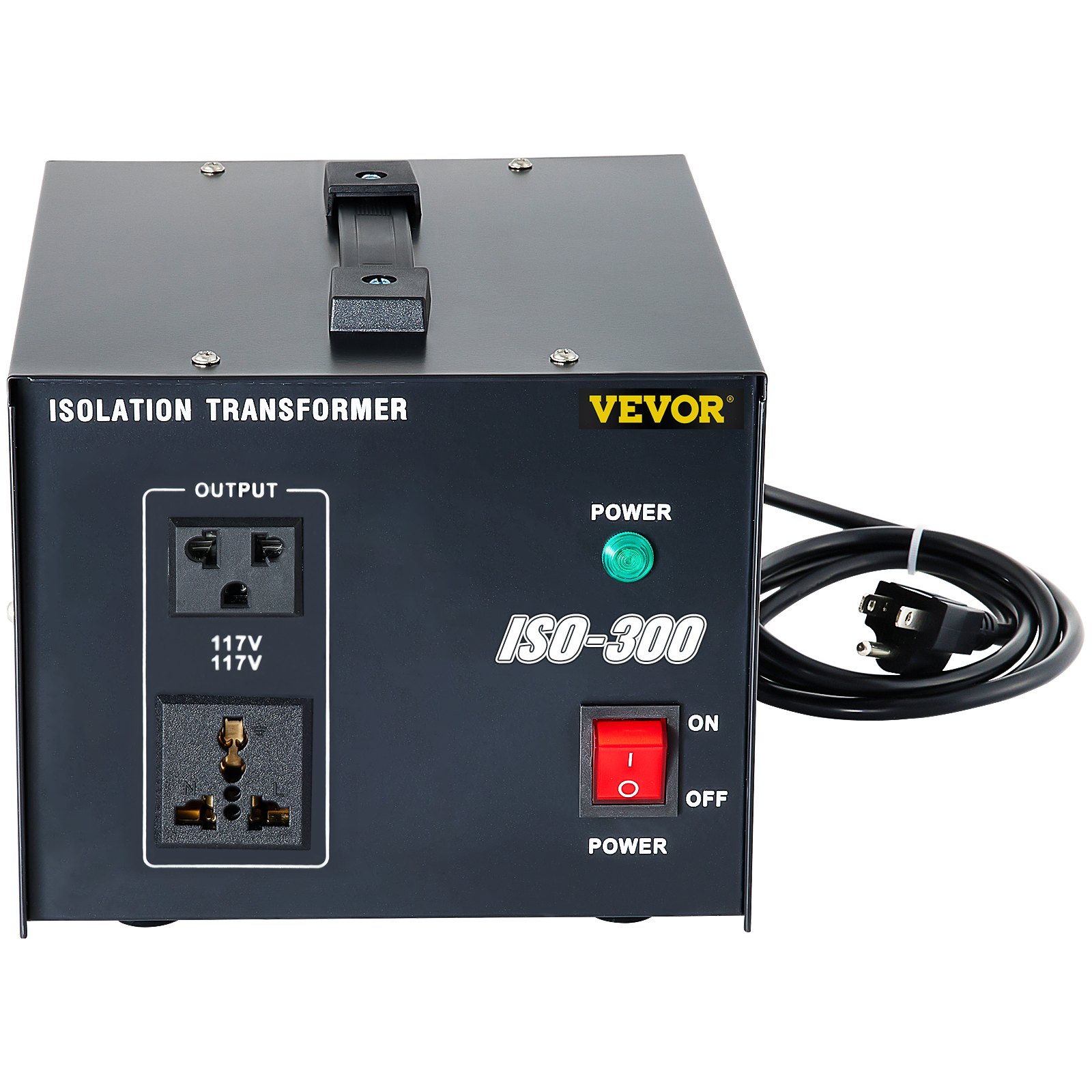 Transformador de aislamiento VEVOR, sobretensión de 300 vatios, aislamiento de 2 tomacorrientes de CA de 110 V a 120 V, máquina de circuito con conexión a tierra de paso y utilizado para laboratorio y mantenimiento de línea CE