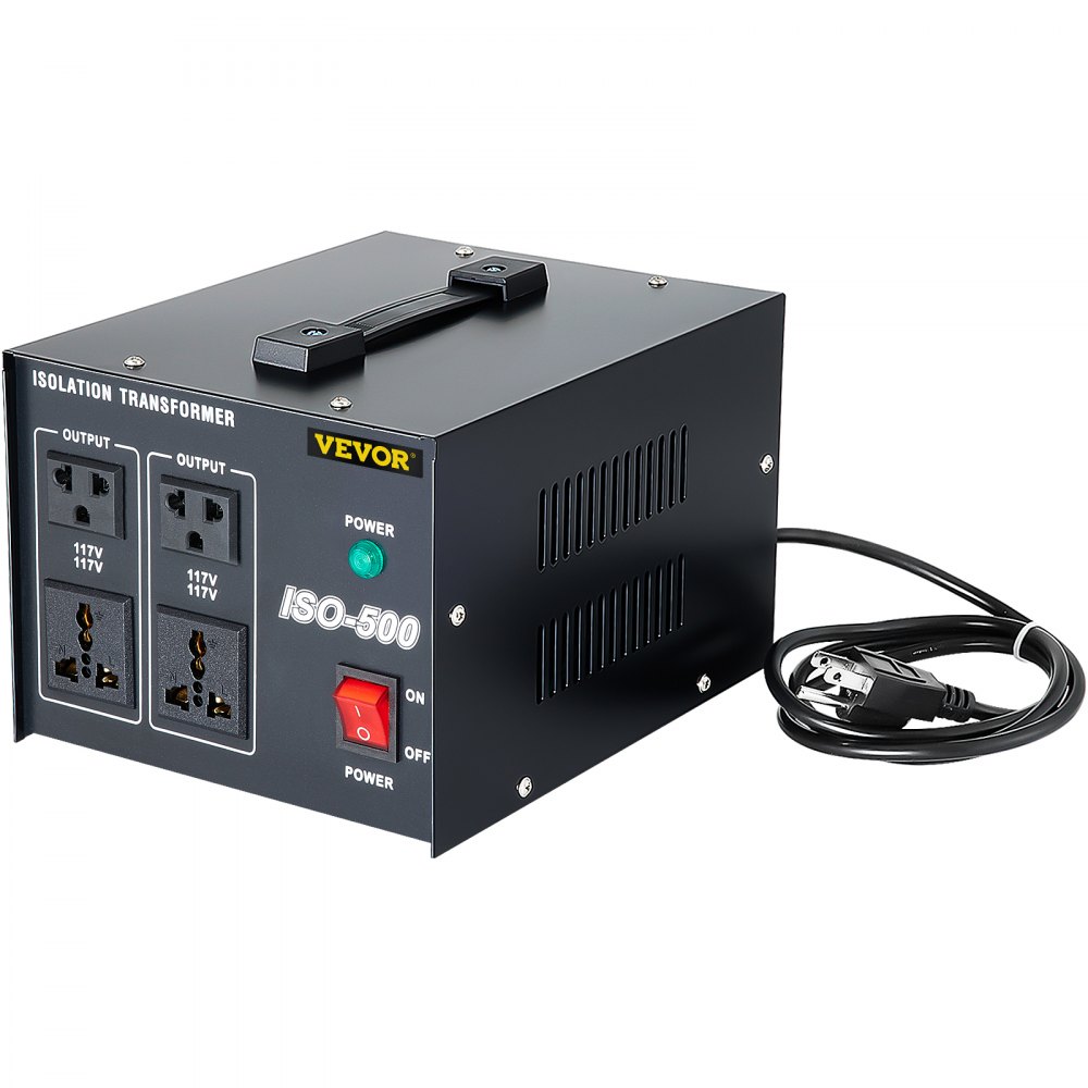 VEVOR Isolation Transformer, 500Watts Surge, 4 Outlets AC 110V to 120V Isolating, Circuit Machine with Pass-Through Grounding and Used for Laboratory and Line Maintenance CE