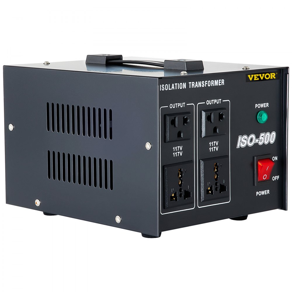 VEVOR Isolation Transformer, 500Watts Surge, 4 Outlets AC 110V to 120V Isolating, Circuit Machine with Pass-Through Grounding and Used for Laboratory and Line Maintenance CE