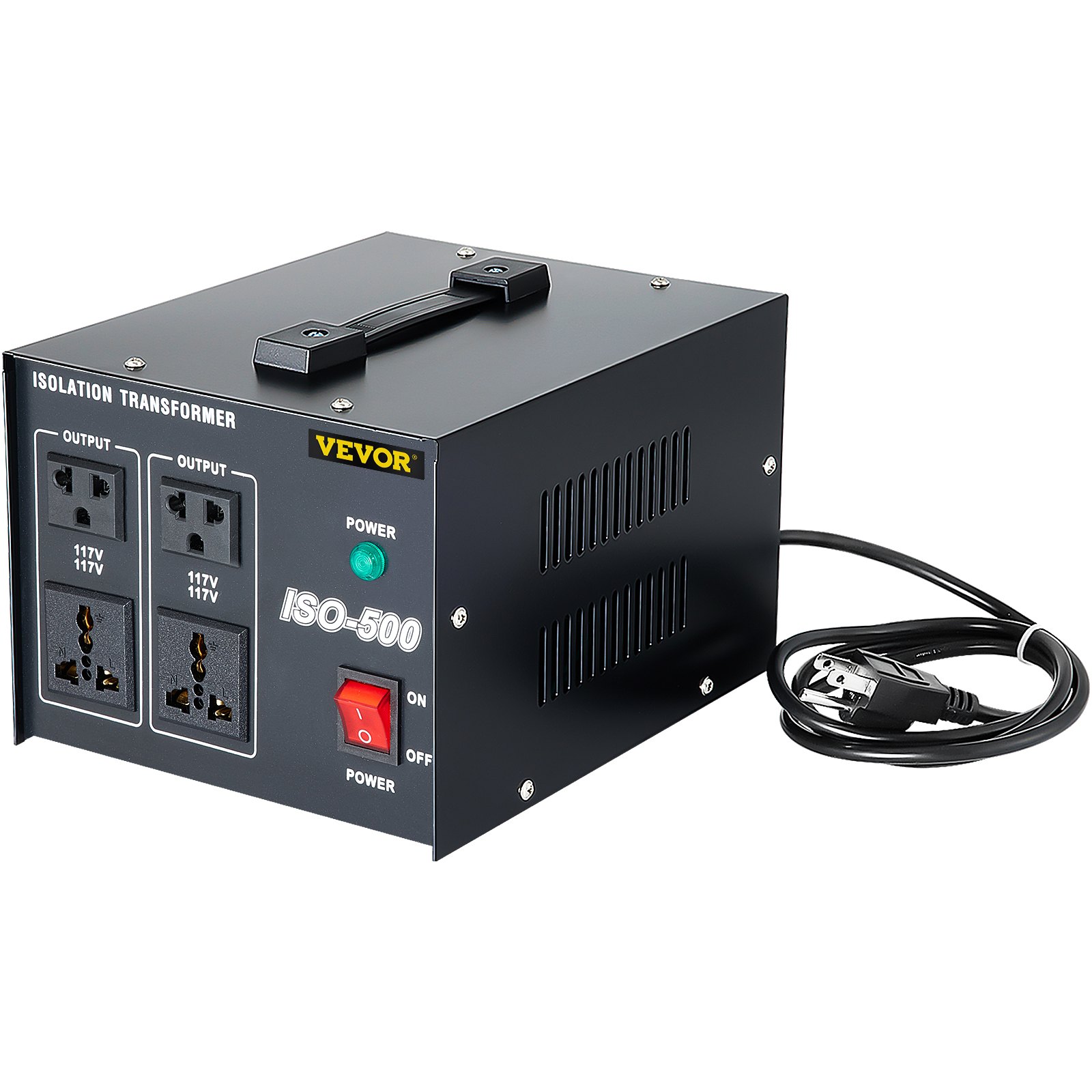 VEVOR Isolation Transformer, 500Watts Surge, 4 Outlets AC 110V to 120V Isolating, Circuit Machine with Pass-Through Grounding and Used for Laboratory and Line Maintenance CE