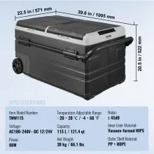 VEVOR Compresor Congelador Refrigerador Portátil para Auto 115 L Zona Dual para Auto Hogar