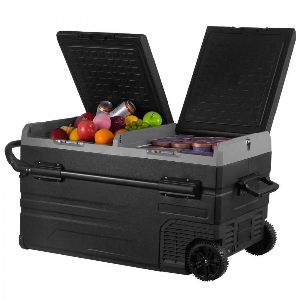 VEVOR Car Refrigerator, 12 Volt Car Refrigerator Fridge, 115 L Dual Zone Portable Freezer with Wheels and Handle, -4℉-68℉, 12/24V DC and 100-240V AC Compressor Cooler for Outdoor, Camping