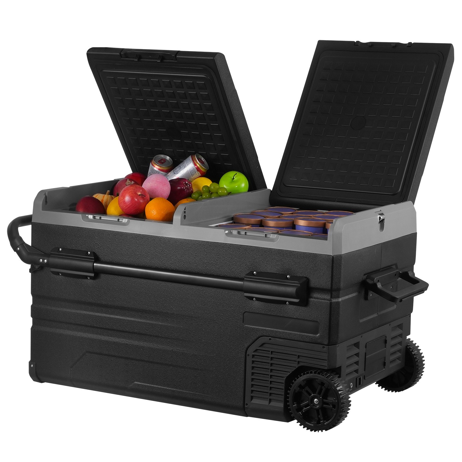 VEVOR Car Refrigerator, 12 Volt Car Refrigerator Fridge, 115 L Dual Zone Portable Freezer with Wheels and Handle, -4℉-68℉, 12/24V DC and 100-240V AC Compressor Cooler for Outdoor, Camping