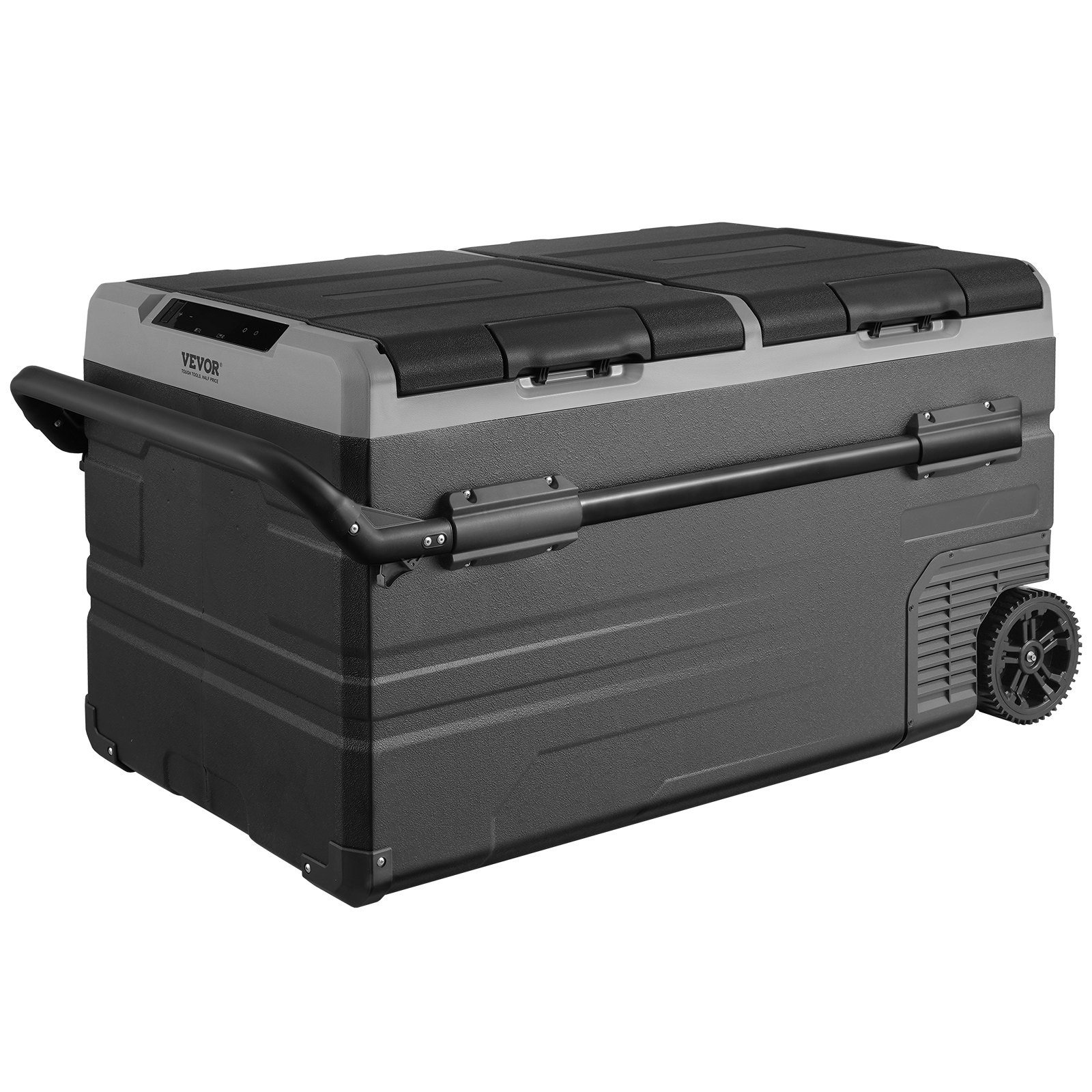 VEVOR Car Refrigerator, 12 Volt Car Refrigerator Fridge, 115 L Dual Zone Portable Freezer with Wheels and Handle, -4℉-68℉, 12/24V DC and 100-240V AC Compressor Cooler for Outdoor, Camping