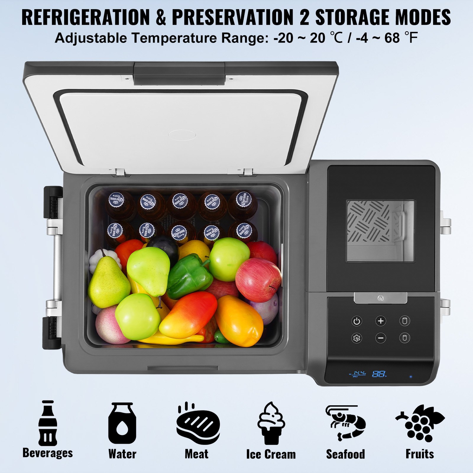 VEVOR Portable Car Refrigerator, with Ice Making Function, 12 Volt Car Refrigerator Fridge, 37 QT Single Zone Portable Freezer, -4℉-68℉ Adjustable Temperature, with Casters for Camping, Car, RV