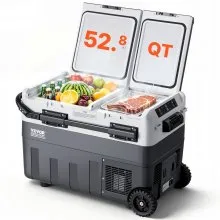 VEVOR Portable Car Refrigerator, 12 Volt Car Refrigerator Fridge, 50 L / 52.8 QT Dual Zone Portable Freezer, -4℉-68℉ Adjustable Temperature, Compressor Cooler for Home, Outdoor, Camping, RV, Car