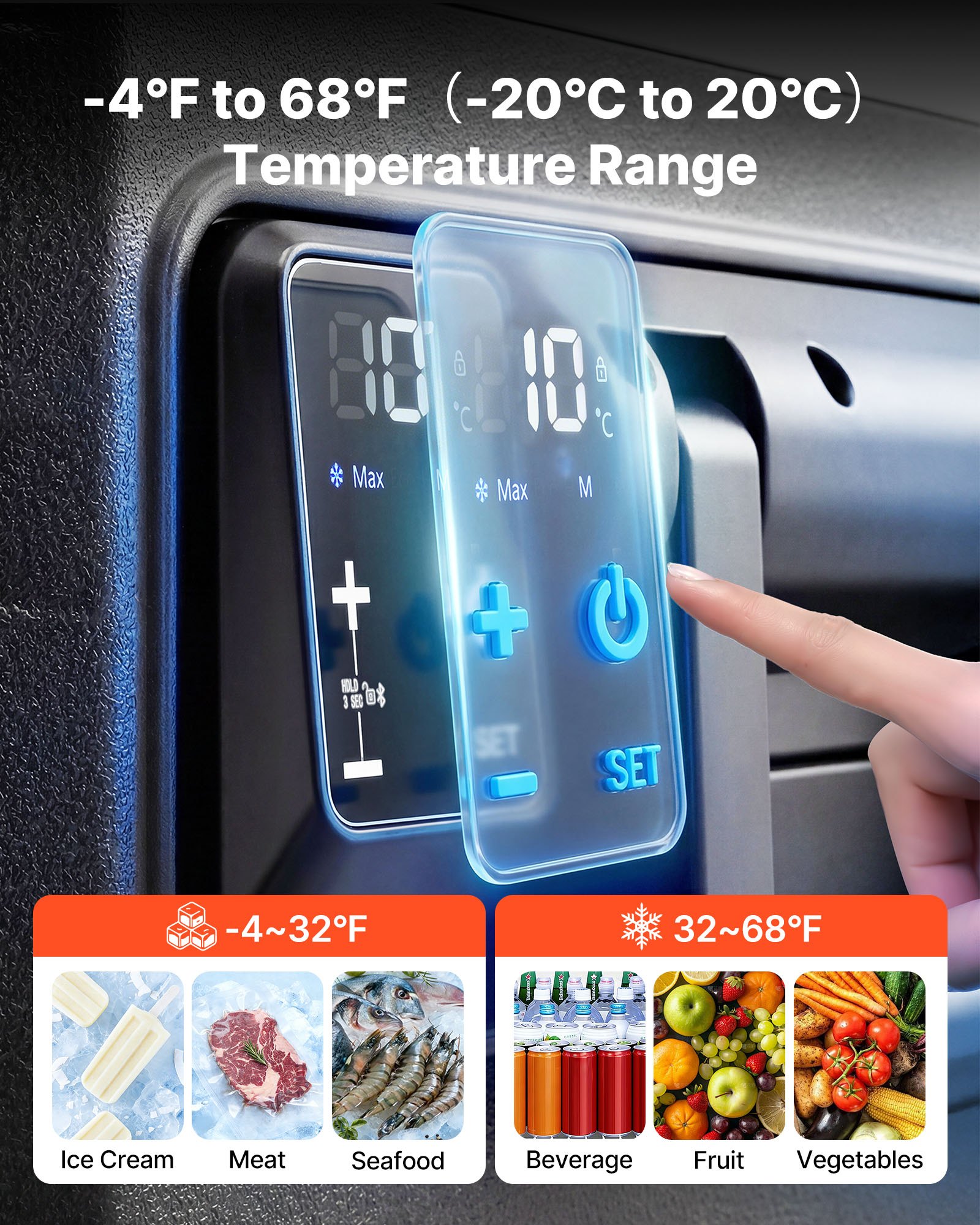 VEVOR 12 Volt Refrigerator, 82.4 QT/ 78L Car Fridge, Portable Electric Freezer Compressor with Handle, APP Control and Wheel, 12V/24V DC 100-240V AC,-20℃ to 20℃, for Truck Van RV SUV Travel Camping