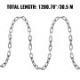 VEVOR Proof Coil Chain 30.5 m Length 4.8 mm Thickness 9200lbs Zinc Plated Iron