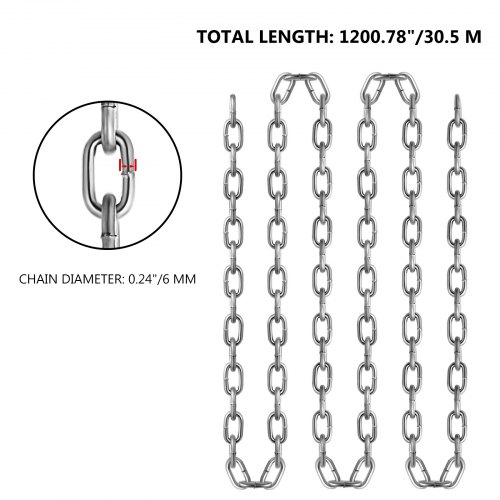VEVOR Grade 30 Chain 1/4 Inch by 100Ft Length Grade 30 Proof Coil Chain Zinc Plated Grade 30 Chain for Towing Logging Agriculture and Guard Rails
