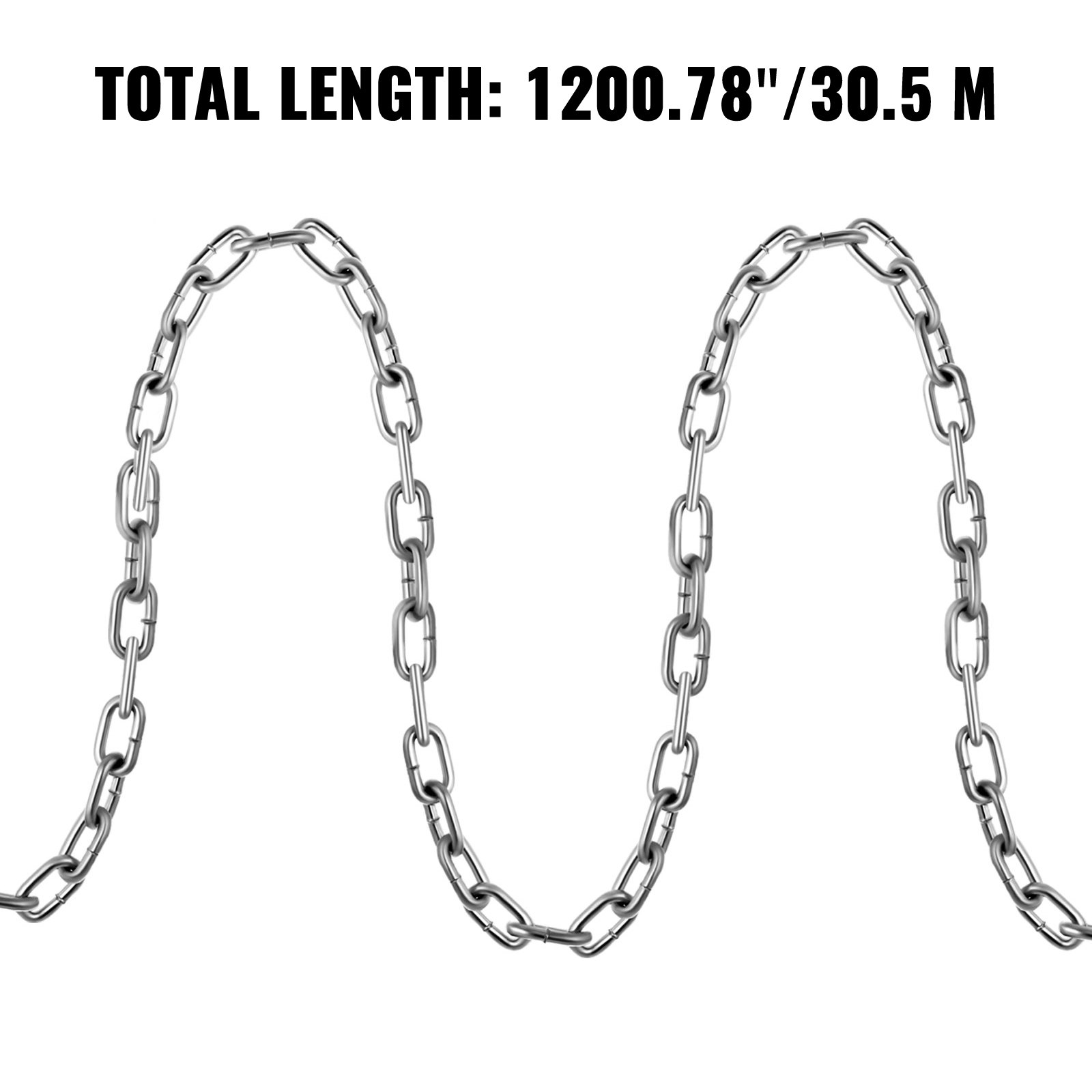 VEVOR Proof Coil Chain, 6 mm x 30.48 m, 698 kg Safe Working Load, Zinc Plated Proof Tested Coil Chain with Two Quick Links, Galvanized Carbon Steel Link Chain for Towing, Hanging, Camping, Pet Towing