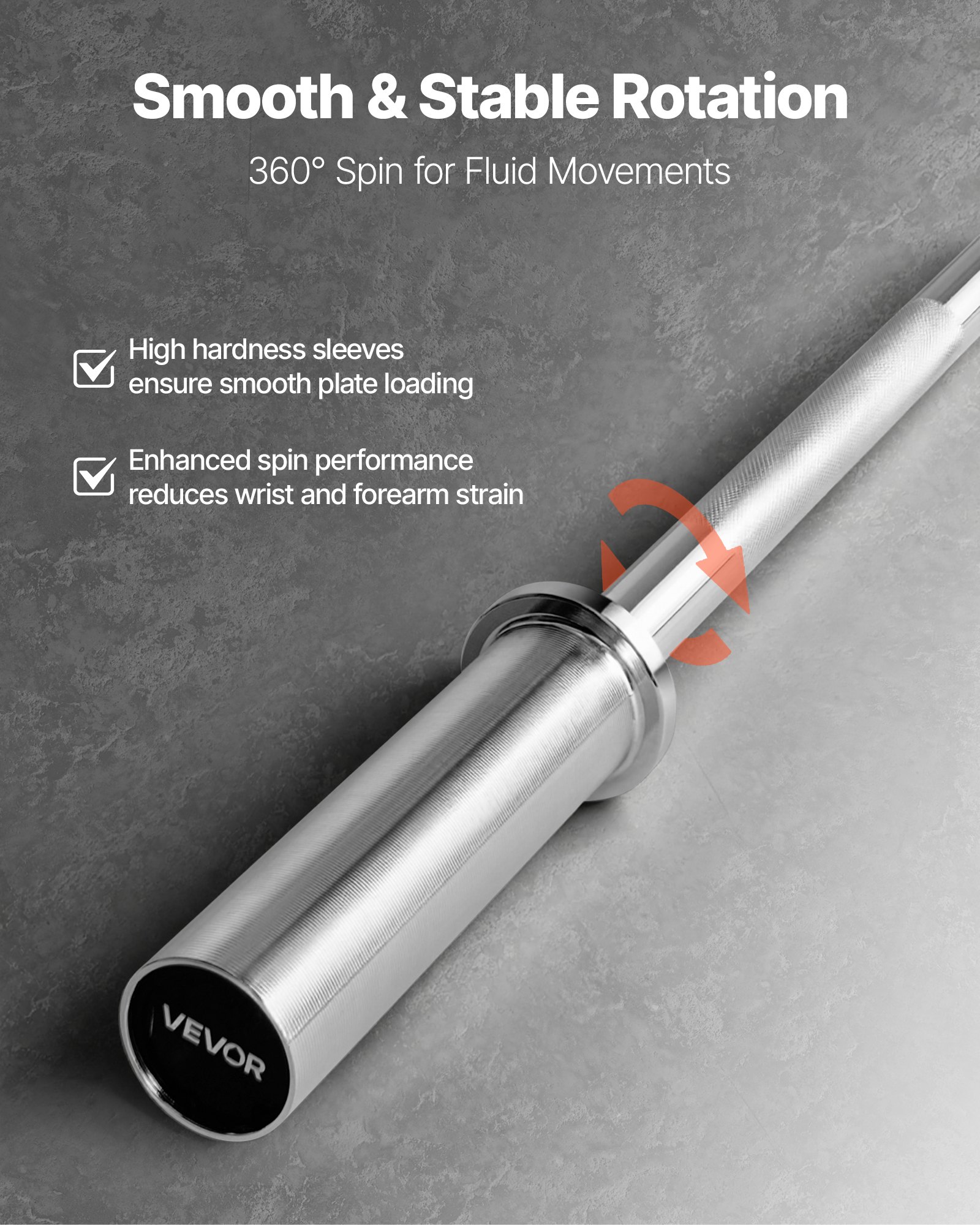 VEVOR 4FT Barbell Bar, Fits 2-Inch Weight Plates, Chrome Plated Barbell Bar with Knurled Grip for Strength Training, Weightlifting, Squat, Deadlift, Bench Press, Curl, Overhead Press, 500lbs Capacity