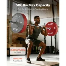 VEVOR 6FT Barbell Bar, Fits 2-Inch Weight Plates, Chrome Plated Barbell Bar with Knurled Grip for Strength Training, Weightlifting, Squat, Deadlift, Bench Press, Curl, Overhead Press, 550lbs Capacity