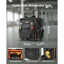 VEVOR Rolling Tool Bag 25 Pockets Heavy Duty Roller Tool Bag on Wheels