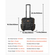 VEVOR Rolling Tool Bag 25 Pockets Heavy Duty Roller Tool Bag on Wheels