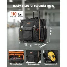 VEVOR Rolling Tool Bag 25 Pockets Heavy Duty Roller Tool Bag Telescoping Handle