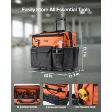 VEVOR Rolling Tool Bag 27 Pockets Heavy Duty Roller Tool Bag on Wheels