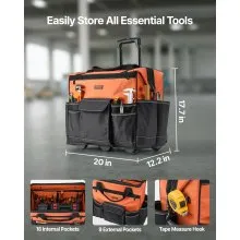 VEVOR Rolling Tool Bag 27 Pockets Heavy Duty Roller Tool Bag on Wheels