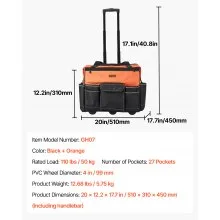 VEVOR Rolling Tool Bag 27 Pockets Heavy Duty Roller Tool Bag on Wheels