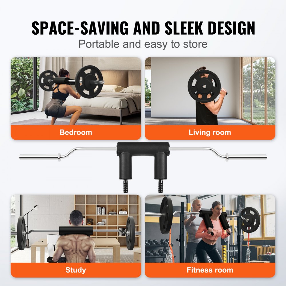 VEVOR Safety Squat Bar, 1,500 LBS Fitness Squat  Bar, Safety Squat Bar Attachment with Shoulder and Arm Pads, 32mm Diameter Weight Bar, Ideal for Front Squats, Lunges, Rehab, Physical Therapy