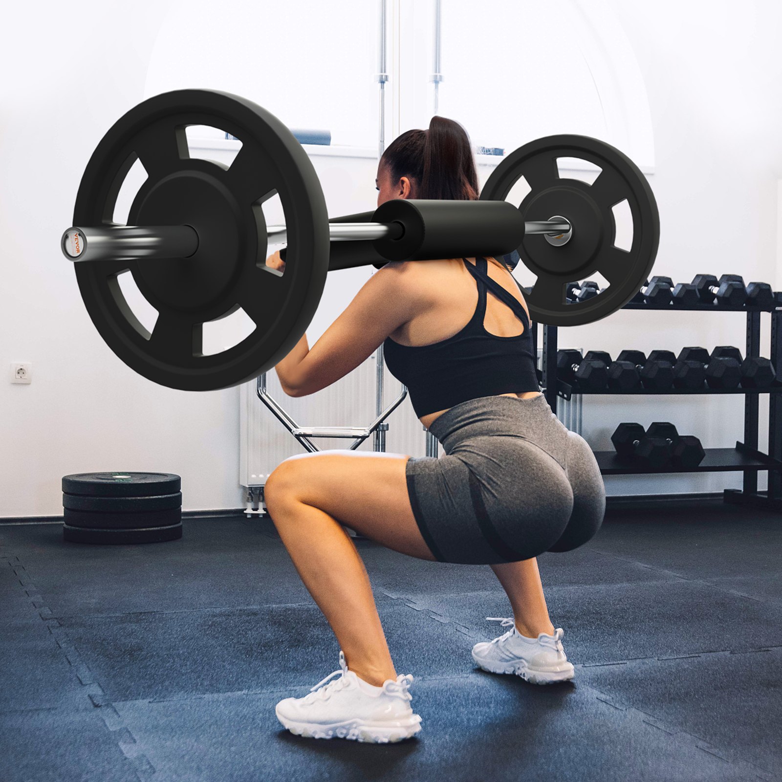 VEVOR Safety Squat Bar, 1,500 LBS Fitness Squat  Bar, Safety Squat Bar Attachment with Shoulder and Arm Pads, 32mm Diameter Weight Bar, Ideal for Front Squats, Lunges, Rehab, Physical Therapy