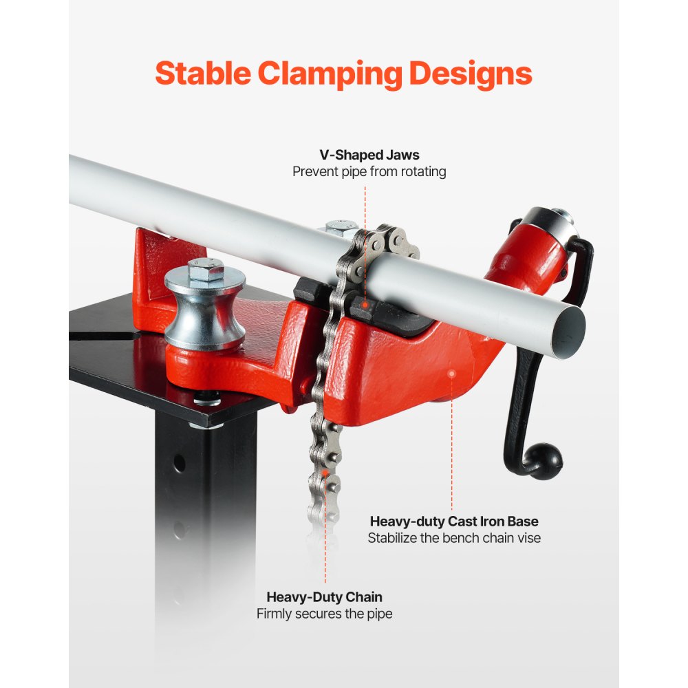 VEVOR Heavy-Duty Pipe Chain Vise, 1/8" - 5" Pipe Capacity, 26" Rugged Chain & Cast Iron Base, Hitch Mount Vise Plate Holder With Adjustable Height - Fits 2 inch x 2 inch Receiver