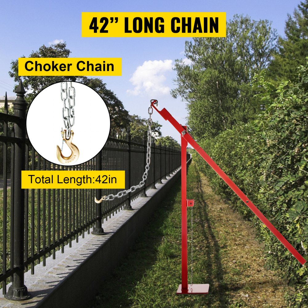 VEVOR Post Puller 42" Long Chain Fence Post Puller 32" Standing Frame Wood Post Puller Set with Lifting Chain Puller Stump Puller Fence Post Remover for Round Fence Post, Metal, Sign Post & Tree Stump