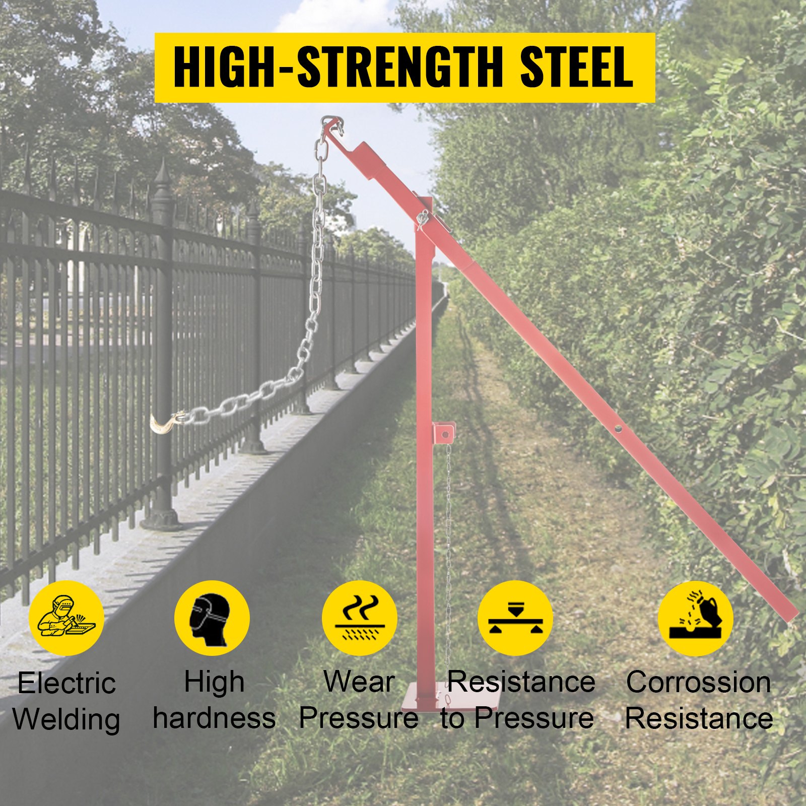 VEVOR Post Puller 42" Long Chain Fence Post Puller 32" Standing Frame Wood Post Puller Set with Lifting Chain Puller Stump Puller Fence Post Remover for Round Fence Post, Metal, Sign Post & Tree Stump