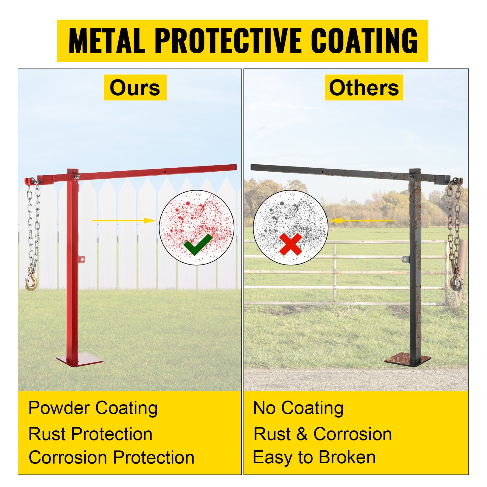 VEVOR Post Puller 42" Long Chain Fence Post Puller 32" Standing Frame Wood Post Puller Set with Lifting Chain Puller Stump Puller Fence Post Remover for Round Fence Post, Metal, Sign Post & Tree Stump