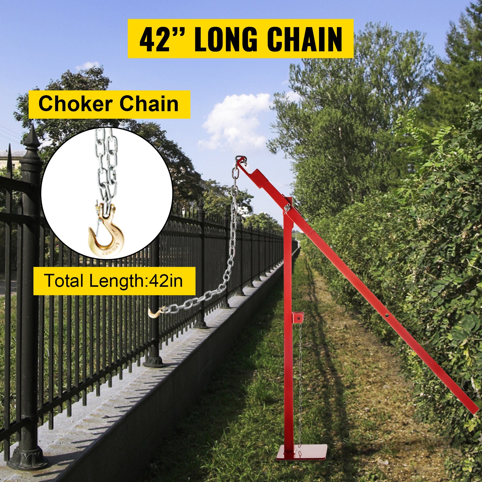 VEVOR Post Puller 42" Long Chain Fence Post Puller 32" Standing Frame Wood Post Puller Set with Lifting Chain Puller Stump Puller Fence Post Remover for Round Fence Post, Metal, Sign Post & Tree Stump