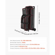 3 Ball Bowling Bag with Wheels Double Roller Bowling Bag with Shoe Compartment