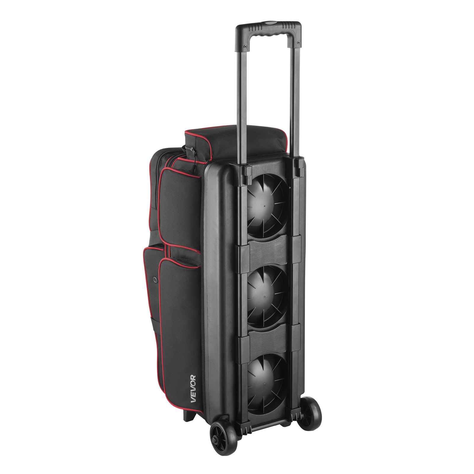 VEVOR Bowling Ball Bag, 3 Ball Double Roller Bowling Bag with Wheels, Featuring a Separate Compartment for Shoes (Up To US Size 16) & Oversized Accessory Pocket, Retractable Handle Extends to 41.34 in