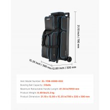 3 Ball Bowling Bag with Wheels Double Roller Bowling Bag with Shoe Compartment