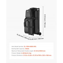3 Ball Bowling Bag with Wheels Double Roller Bowling Bag with Shoe Compartment
