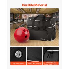 2 Ball Bowling Bag with Wheels Four Roller Bowling Bag with Shoe Compartment
