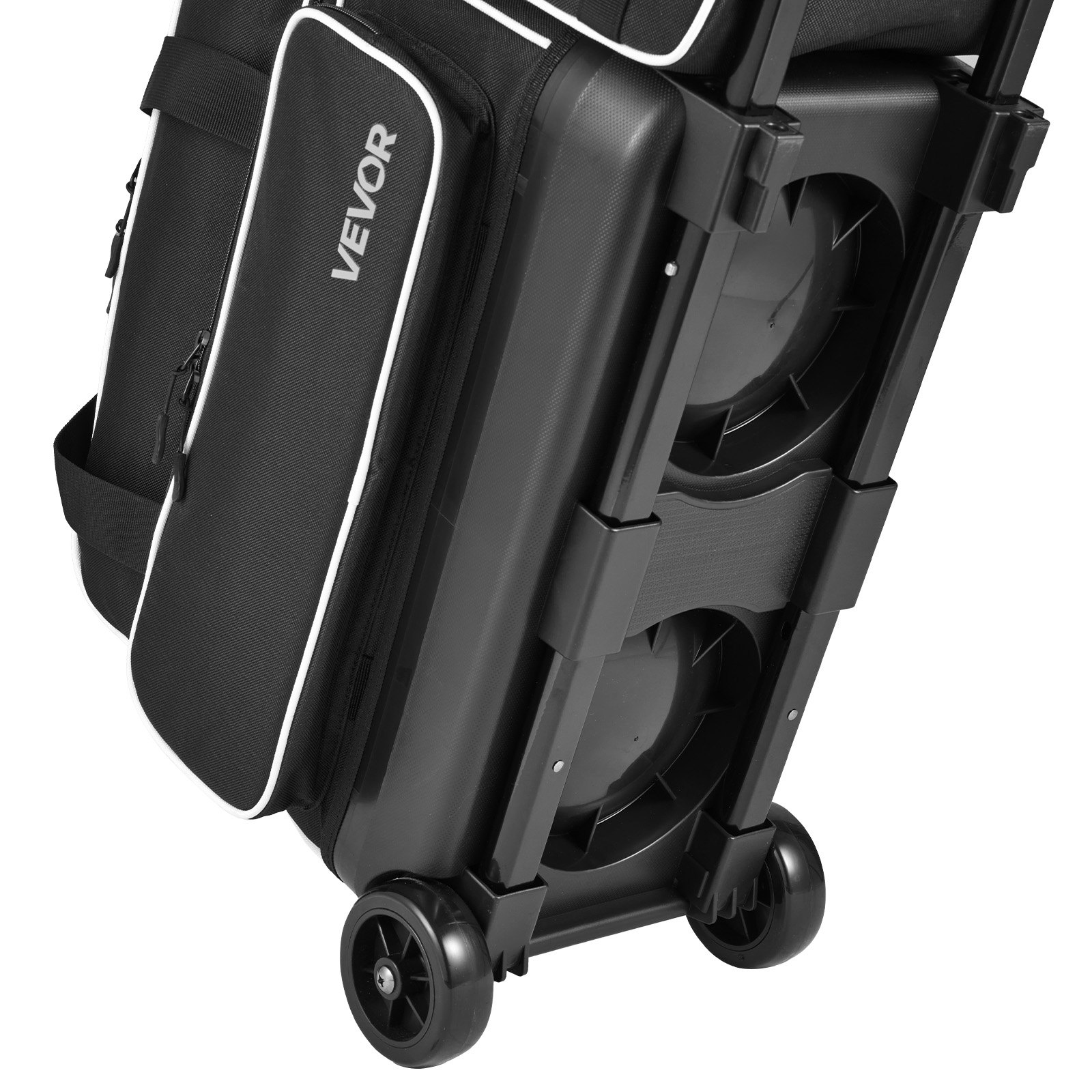 VEVOR 3 Ball Bowling Bag Double Roller Bag with Separate Shoe Compartment, for Bowling Shoes (Up To US Men Size 16), Rolling Ball Bag w/ Wheel, Accessory Pocket, Retractable Handle Extends to 40 in
