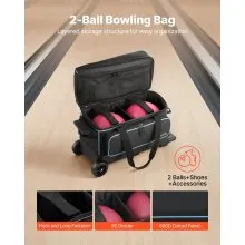2 Ball Bowling Bag with Wheels Double Roller Bowling Bag with Shoe Compartment