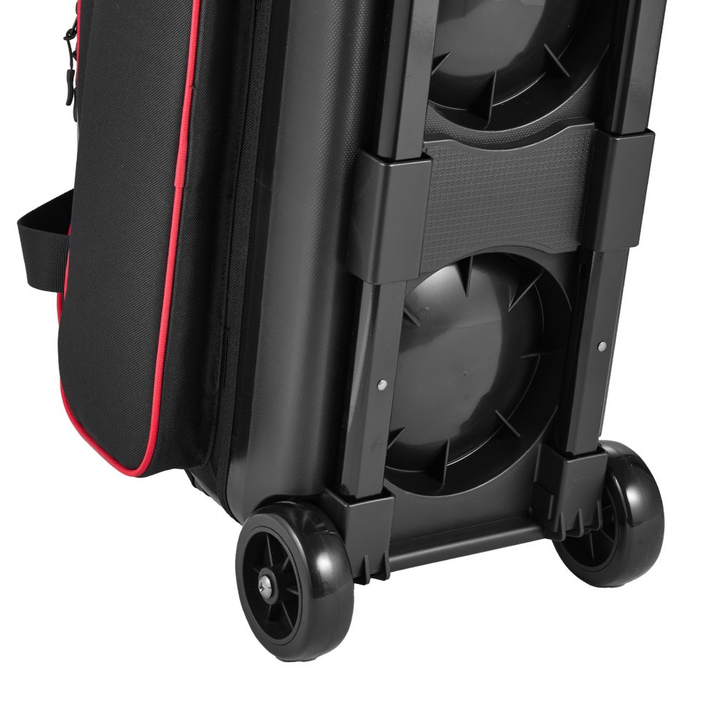 VEVOR 3 Ball Bowling Bag Double Roller Bag with Separate Shoe Compartment, for Bowling Shoes (Up To US Men Size 16), Rolling Ball Bag w/ Wheel, Accessory Pocket, Retractable Handle Extends to 40 in