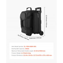2 Ball Bowling Bag with Wheels Double Roller Bowling Bag with Shoe Compartment