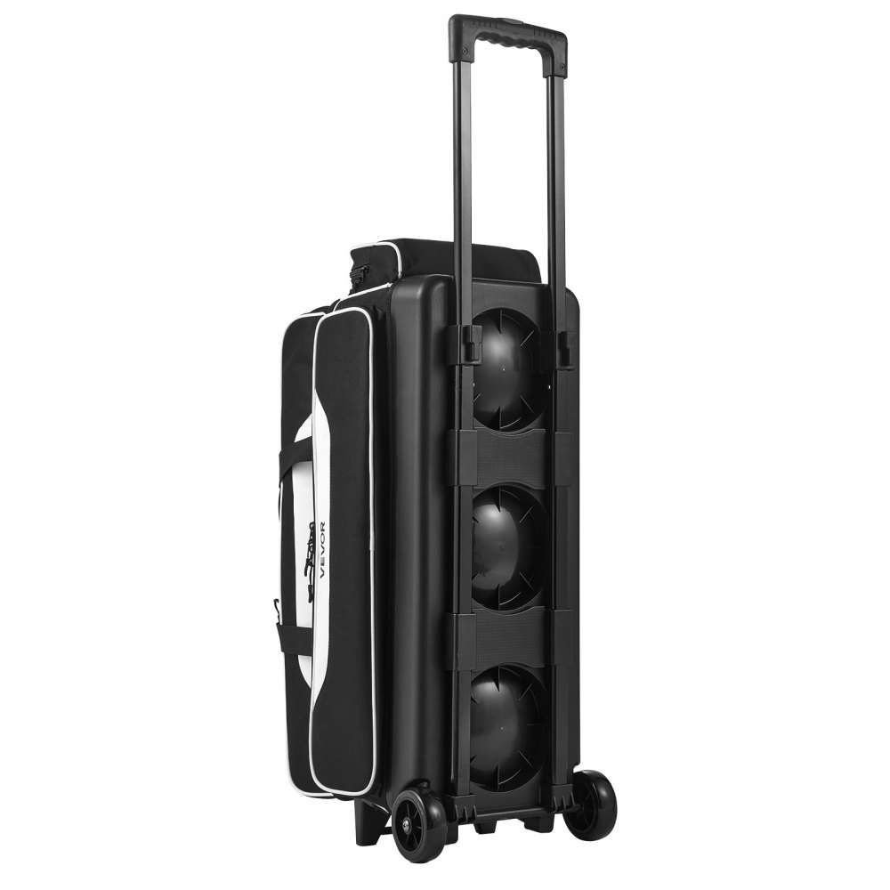 VEVOR 3 Ball Bowling Bag Double Roller Bag with Separate Shoe Compartment, for Bowling Shoes (Up To US Men Size 16), Rolling Ball Bag w/ Wheel, Accessory Pocket, Retractable Handle Extends to 40 in