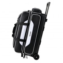 VEVOR 3 Ball Bowling Bag Double Roller Bag with Separate Shoe Compartment, for Bowling Shoes (Up To US Men Size 16), Rolling Ball Bag w/ Wheel, Accessory Pocket, Retractable Handle Extends to 40 in