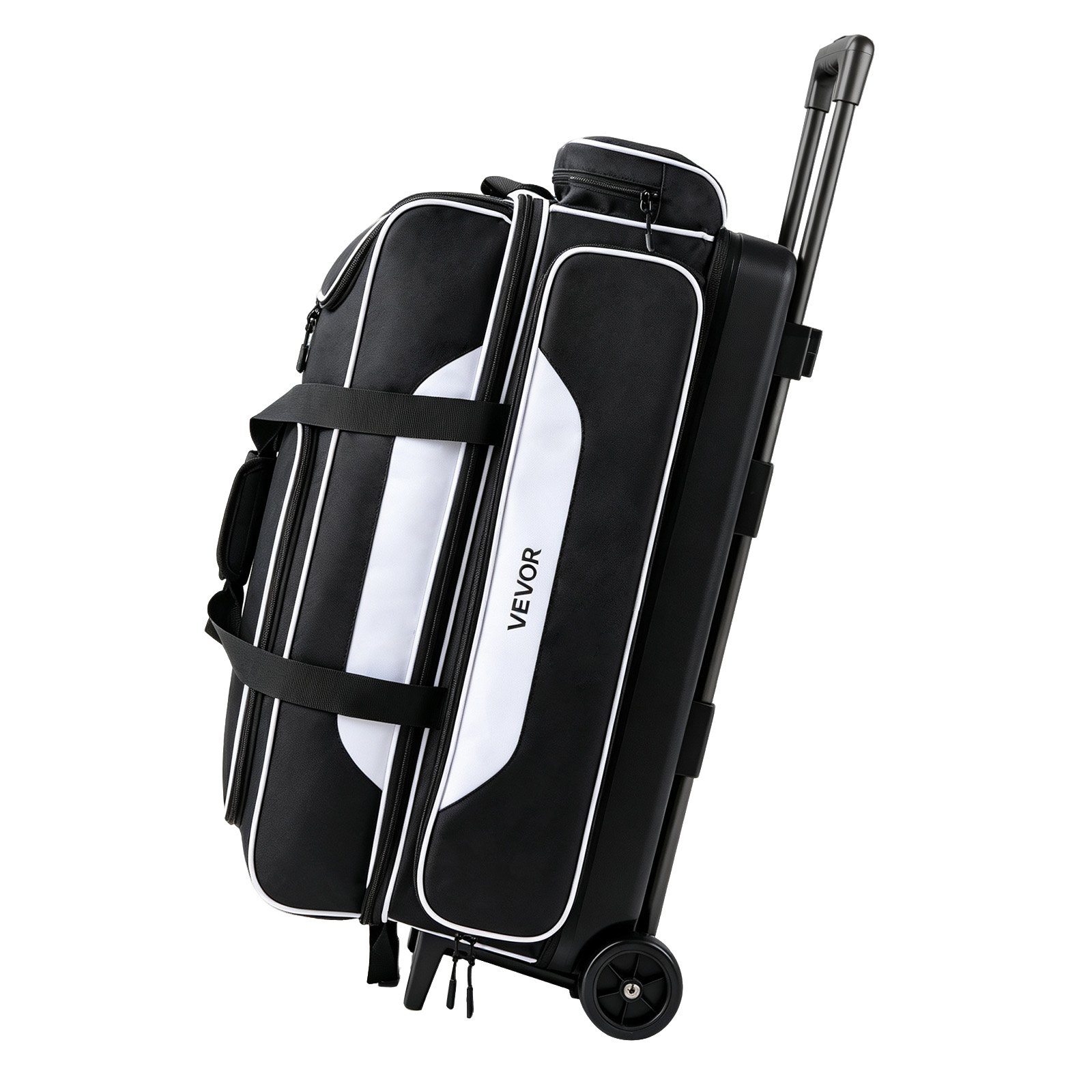 VEVOR 3 Ball Bowling Bag Double Roller Bag with Separate Shoe Compartment, for Bowling Shoes (Up To US Men Size 16), Rolling Ball Bag w/ Wheel, Accessory Pocket, Retractable Handle Extends to 40 in