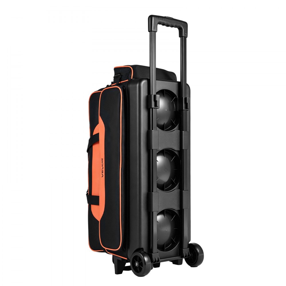 VEVOR 3 Ball Bowling Bag Double Roller Bag with Separate Shoe Compartment, for Bowling Shoes (Up To US Men Size 16), Rolling Ball Bag w/ Wheel, Accessory Pocket, Retractable Handle Extends to 40 in