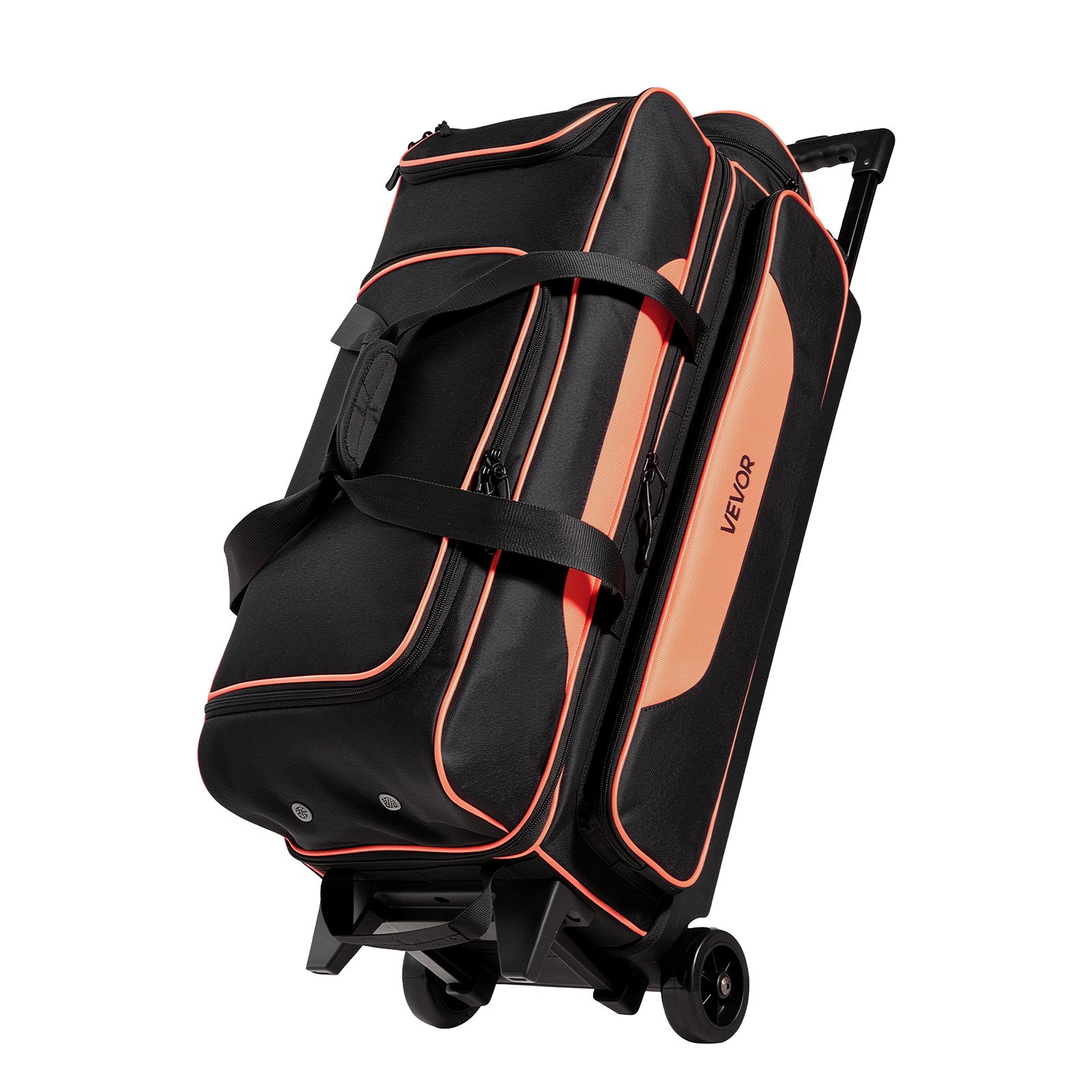 VEVOR 3 Ball Bowling Bag Double Roller Bag with Separate Shoe Compartment, for Bowling Shoes (Up To US Men Size 16), Rolling Ball Bag w/ Wheel, Accessory Pocket, Retractable Handle Extends to 40 in